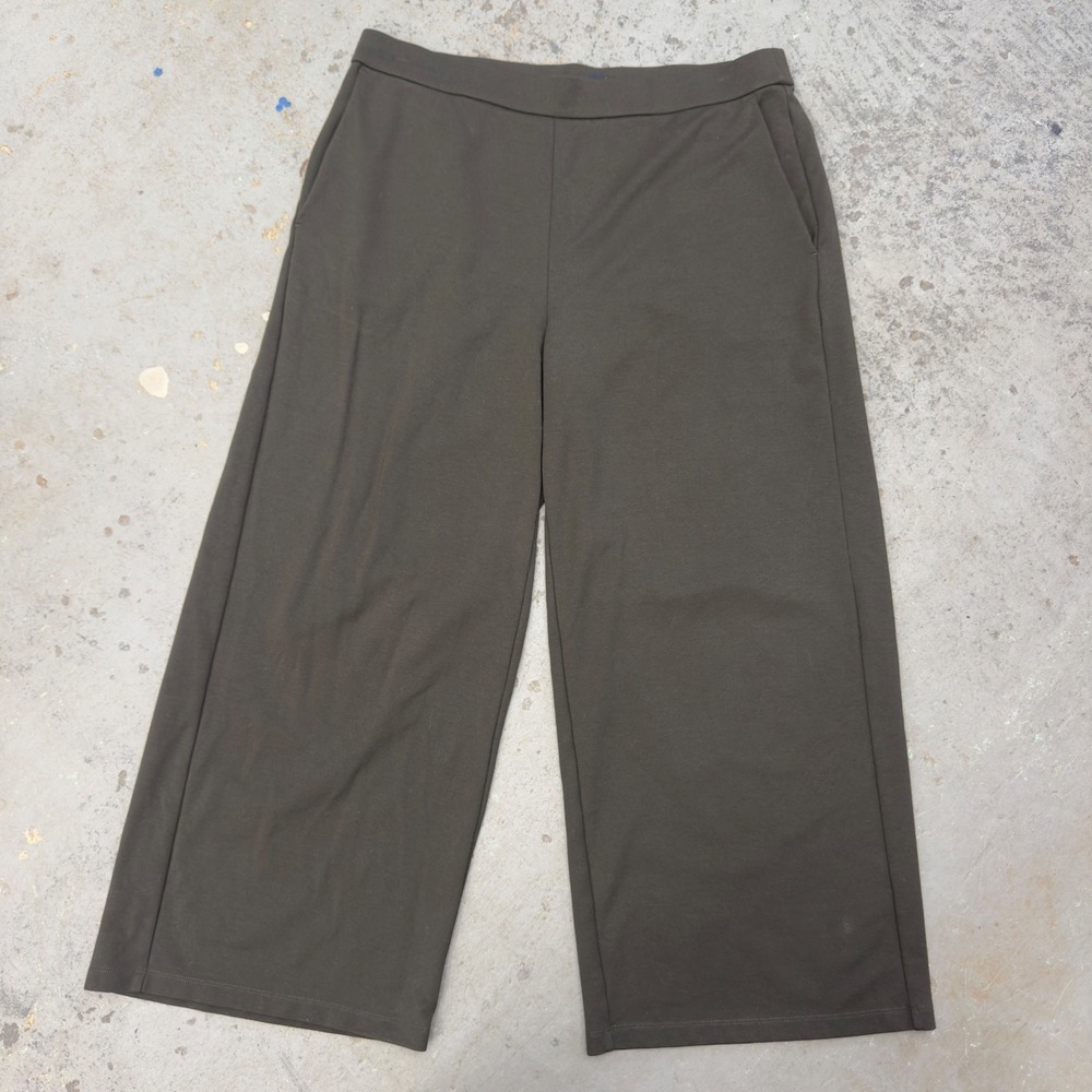 Eileen Fisher Dark Grey Green Tencel Wide Leg Crop Pants Large